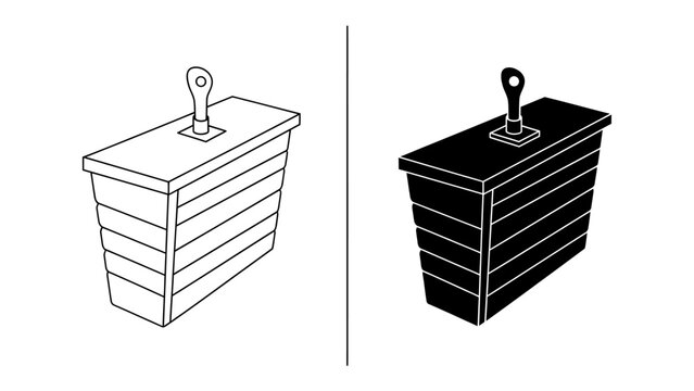 Black and White Lockbox Icon: A simple, graphic representation of a lockbox presented in both line art and silhouette, symbolizing security, storage, and safe keeping.