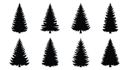 Fototapeta premium Fir Tree Silhouettes On White Background Set Of Six