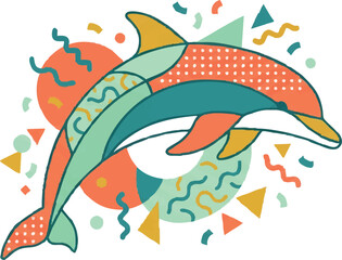 Naklejka premium Colorful dolphin in fun design.