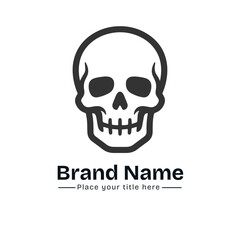 Fototapeta premium Traditional Human Skull Front View Logo Icon; Clean Outline Skeleton Head Vector Symbol for Modern Urban Streetwear Clothing Apparel, Custom Tattoo Flash Art, Creative Sticker Design, Halloween.