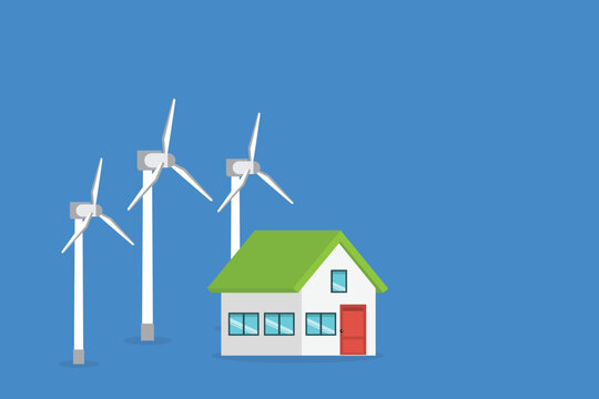 Residential Wind Energy Infrastructure Sustainable Home Power Vector Illustration