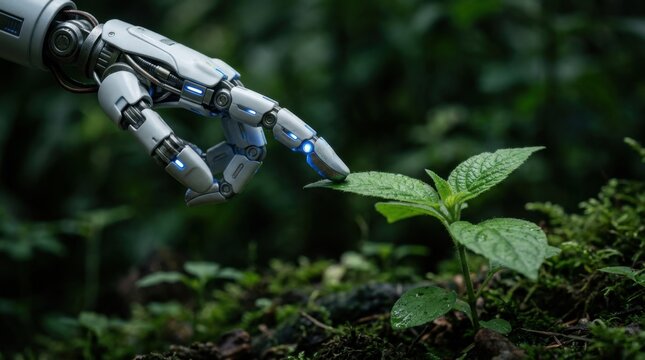 AI Robot Nurturing Green Seedling