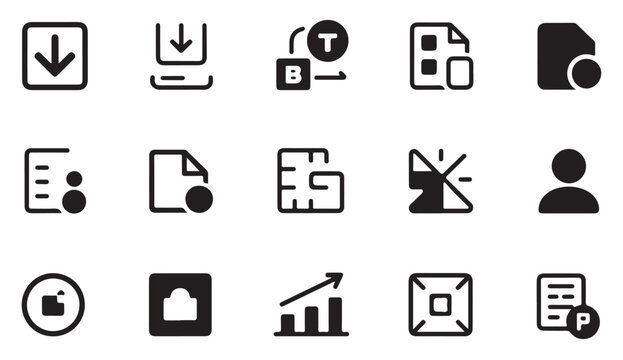 Set of web and business interface icons showing download chart and user account navigation.
