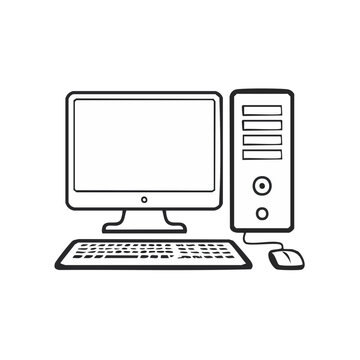 Classic desktop computer with monitor keyboard and mouse illustration