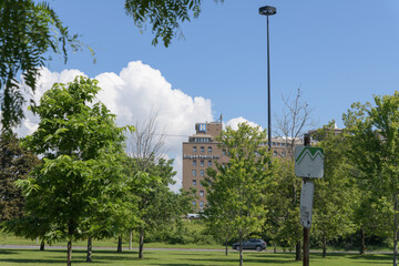 Obraz premium wide, distant view of St Joseph's Health Centre a general hospital located west of the downtown core at 30 The Queensway, Toronto