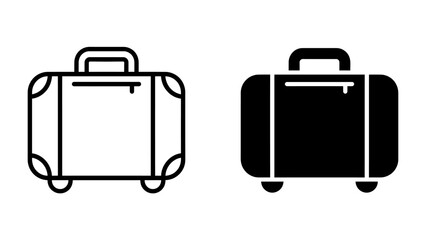 Luggage Icons: Two simple, modern icons representing a suitcase, one in outline style and the other as a solid black silhouette. Ideal for travel or business themes. © sohag