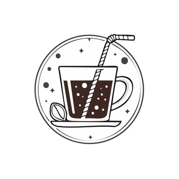 Hand Drawn Coffee Cup with Straw and Coffee Bean Icon
