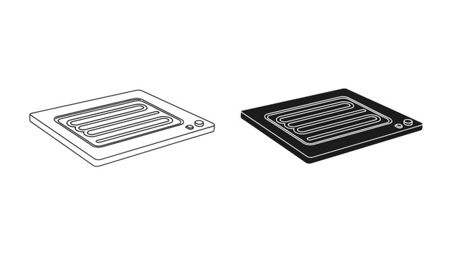 Schematic of a Square Induction Cooktop: A simplified, two-dimensional illustration showcasing the outline and solid silhouette of a modern square induction cooktop.