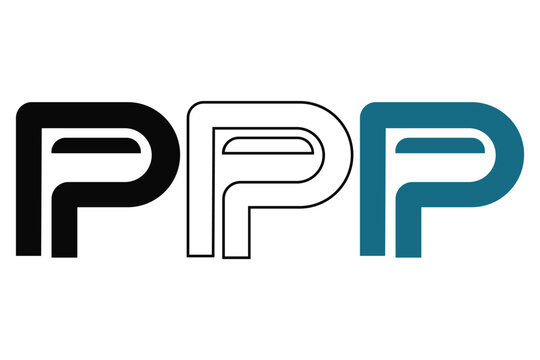 Large colorful PPP letters in black white and blue on transparent background