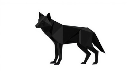 Fototapeta premium Black origami wolf standing on white background