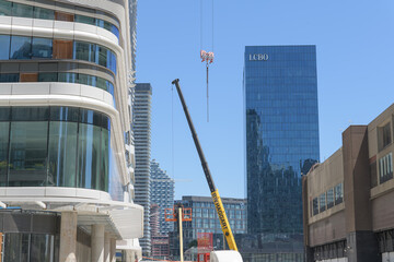Obraz premium view east from Harbour St to office and condominium towers including (at left) SkyTower Pinnacle One Yonge, Toronto