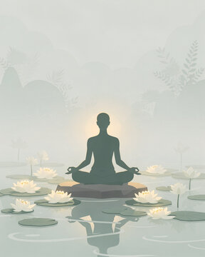 Peaceful Meditation Zen Garden Lotus Wellness Illustration