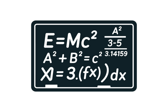 Blackboard with White Math and Physics Formulas Vector Illustration