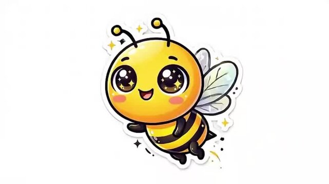 A happy cartoon bee is jumping with excitement in a joyful scene