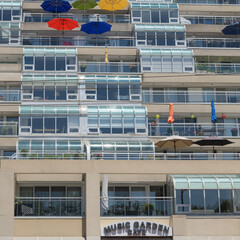 Obraz premium exterior of King's Landing, Walter Carsen Centre, the National Ballet of Canada, designed by Arthur Erickson, in a postmodern style, located at 470 Queens Quay W, Toronto