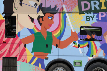 Obraz premium Go Transit Metrolinx sponsored bus-float at Pride Toronto 2026 parade