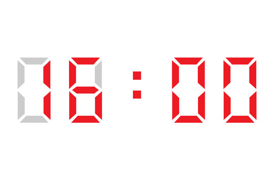 red digital clock showing 16:00 on a white background
