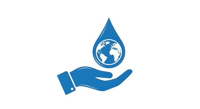 Hand holding water droplet with globe icon