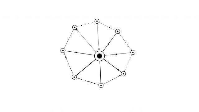Abstract Central Network Connection Animation with Nodes and Radiating Lines on White