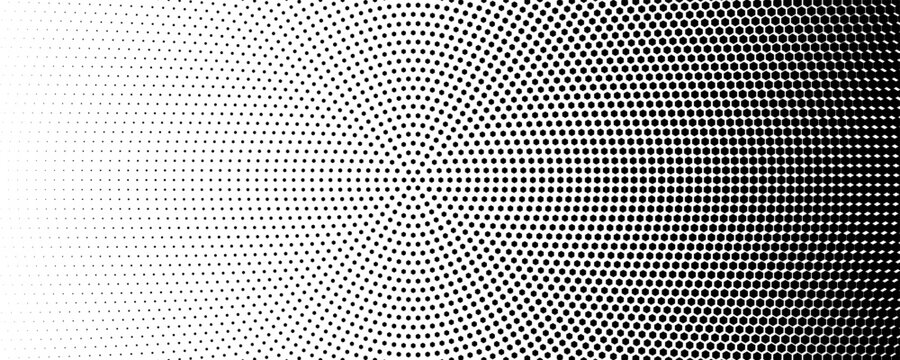 Abstract black hexagon halftone blob shape with organic fluid effect on white background
