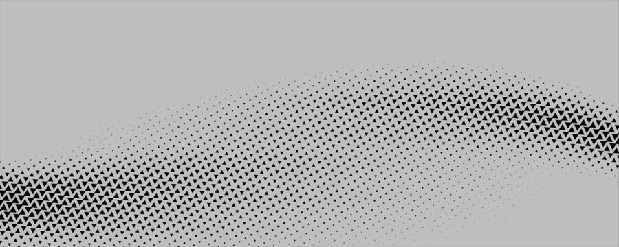 Pola Halftone Segitiga Geometris Abstrak dengan Efek Gelombang Gradasi Abu-abu