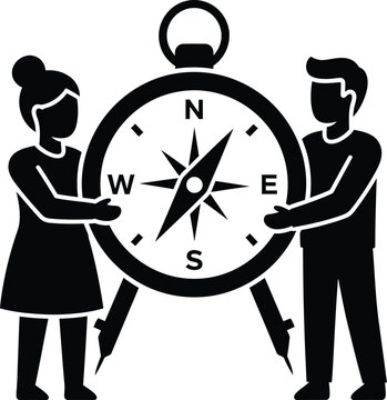 Man and woman holding a large navigation compass vector illustration