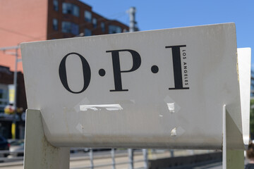 Obraz premium close-up of a discarded modular OPI promotional floor display stand in Toronto (Odontorium Products Inc - nail polish)