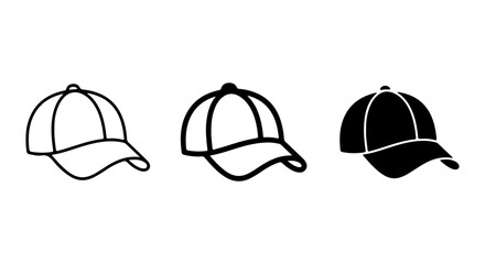 Fototapeta premium Baseball Cap Icons Set, Simple Outline and Solid Black Vector Graphics for Apparel Design
