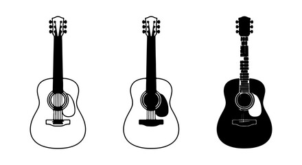 Fototapeta premium Acoustic Guitar Silhouettes, Music Instruments Vector Set, Stringed Instrument Collection