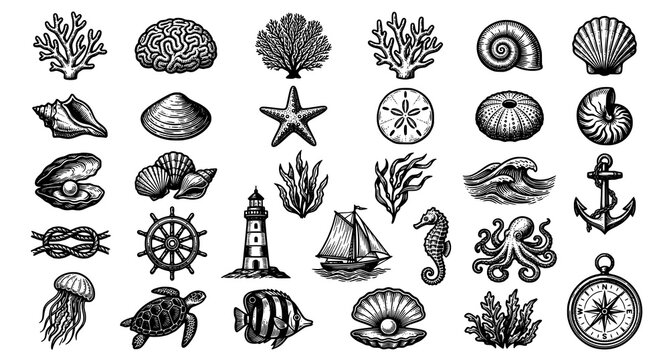 Nautical and marine life illustrations
