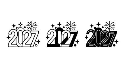 Obraz premium 2027 Year Numbers Set, Festive Fireworks & Stars, Modern Typography Vector Icons
