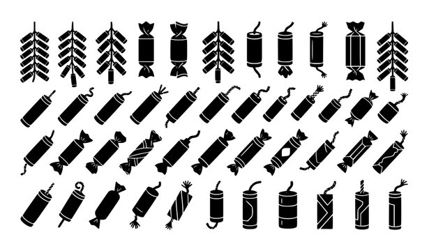 Black silhouette collection of dynamite sticks and firecrackers