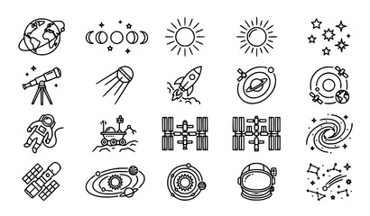 Space icons set with astronomy and celestial bodies © Najma