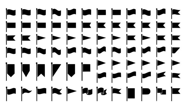 Collection of black silhouette flags pennants and banners vector illustration