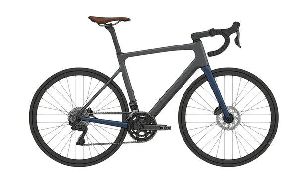 Modern road bike with sleek design and brown leather saddle