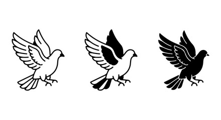 Fototapeta premium Elegant Dove Icons, Flying Bird Vector Graphics, Symbol of Peace and Freedom, Black White and Silhouette