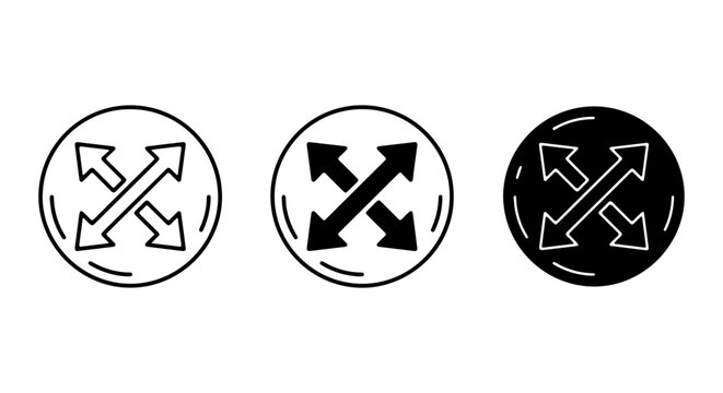 Expand Arrows Icons, Resize Symbol Set, Full Screen Vector Graphics, Directional Arrows