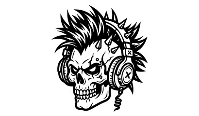 Obraz premium Punk rock skull headphones illustration