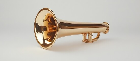 Obraz premium Golden brass trumpet musical instrument isolated on a light grey background for jazz and classical music themes