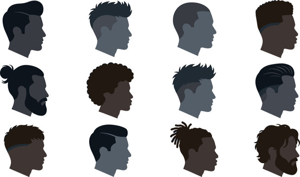 Men Hairstyle Collection with Male Avatar Profiles Modern Haircut Barber Style Fashion Character and Grooming Vector Illustration Set
