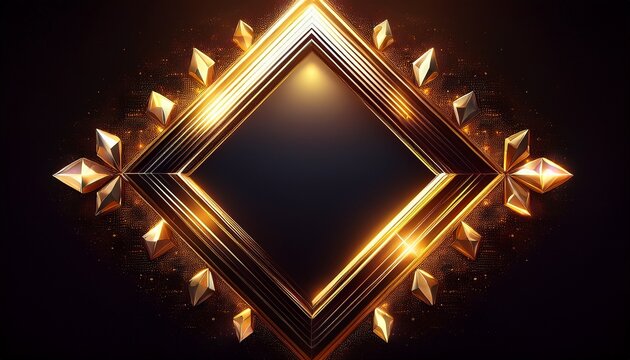 glowing golden diamond frame on black background