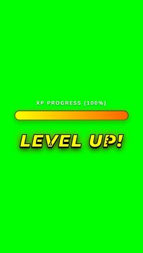 Green Screen XP Progress Bar Loading Animation with Level Up Text Vertical Video