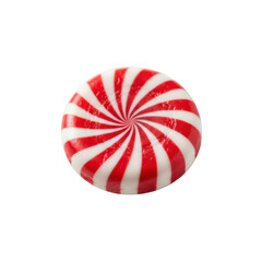 Obraz premium A Single Round Peppermint Candy With Red And White Swirls Isolated Background