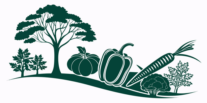 Vegetable and tree silhouette line art illustration for healthy food concept with vegetable silhouette illustration nutrition vegetarian broccoli