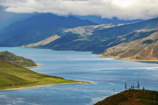 The Yamdrok lake along the friendship highway, Tibet, Asia