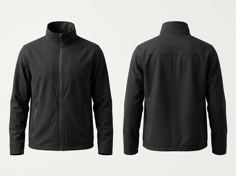 Black Windbreaker Jacket Mockup Front And Back View On Off White Background