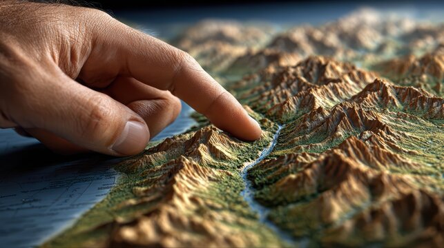 Hand Pointing at Topographic Relief Map for Navigation Planning and Geographic Analysis