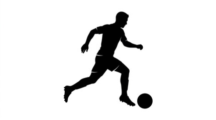 Obraz premium Silhouette of a soccer player running and dribbling a football on a white background