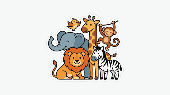 A colorful illustration of a diverse group of animals