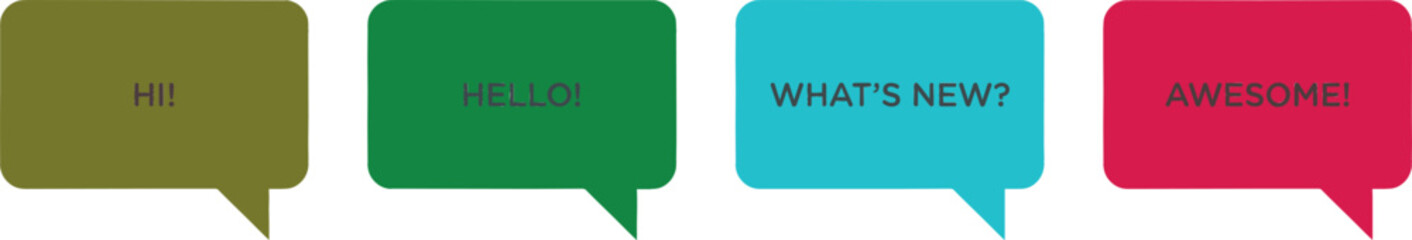 Colorful Speech Bubble Set with Hi, Hello, What's New, and Awesome Text for Chat Designs © MdSohanurRahman